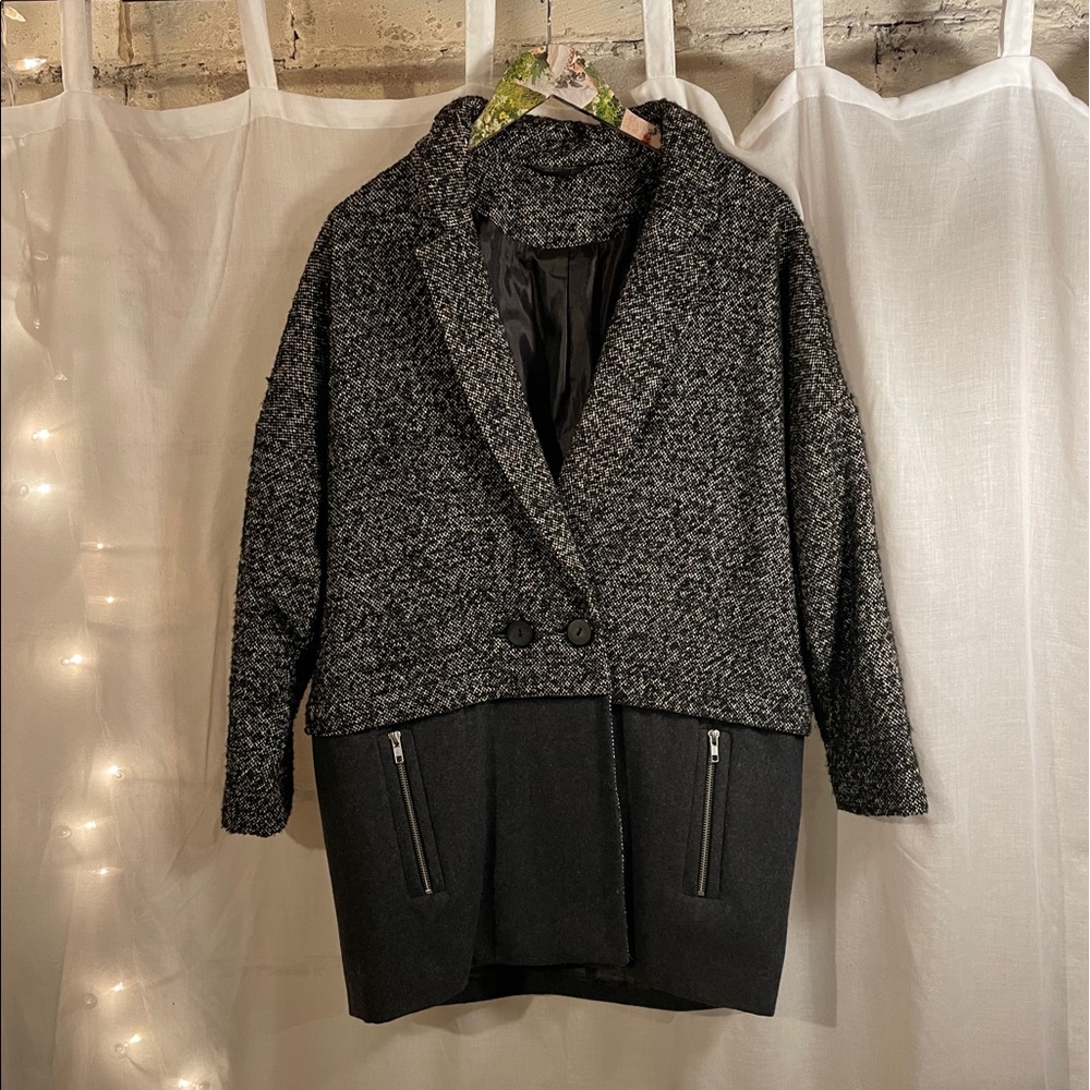 Topshop: Dark Gray Color-block Overcoat